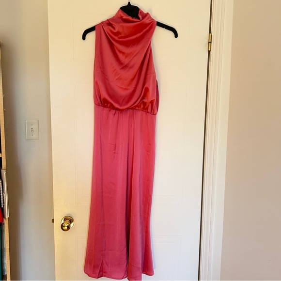Candy Pink Asymmetrical Sleeveless Cocktail Midi Summer Dress - Picture 1 of 5